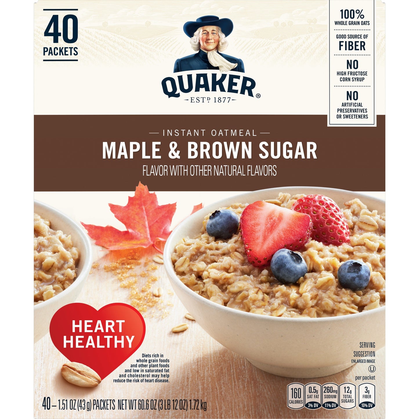Quaker Instant Oatmeal Maple & Brown Sugar 40pk Bulk Box