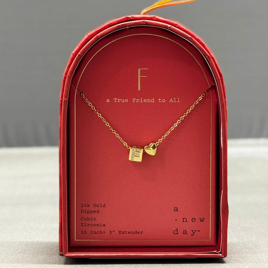 14k Gold Dipped Cubic Zirconia "F" Initial Necklace - A New Day Gold