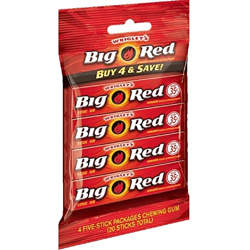 Wrigley's Gum - 4 x Big Red 5-Stick Pack (BB 7 Apr 2024)