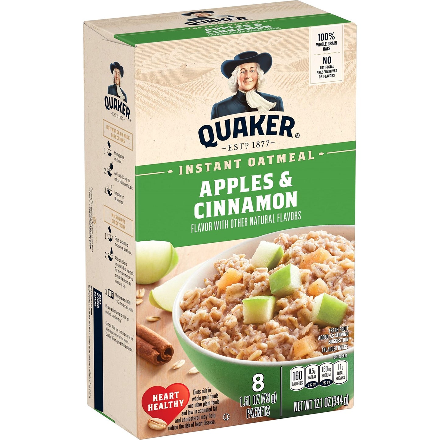 Quaker Instant Oatmeal Apples & Cinnamon - 8pk Box (BB 22 July 2023)