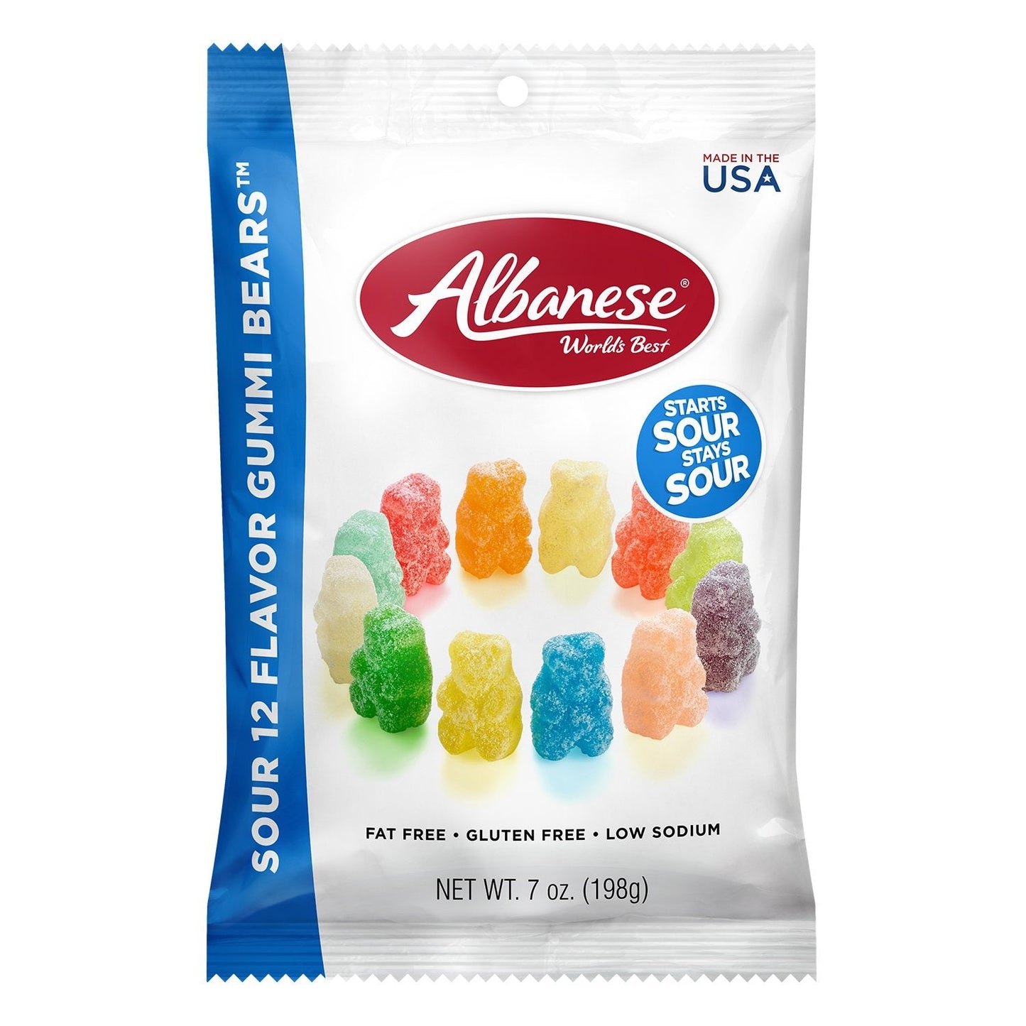 Albanese World's Best Sour 12 Flavor Gummi Bears 7oz (Blue)