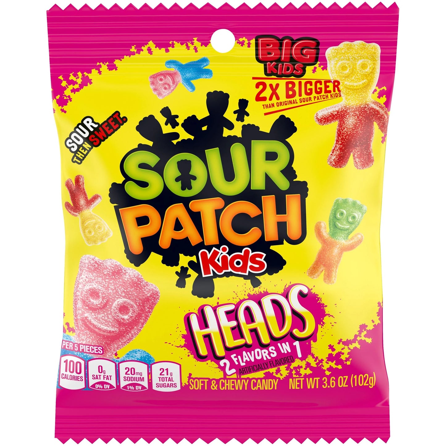 Sour Patch Kids Heads 2-In-1 Peg Bag 3.6oz