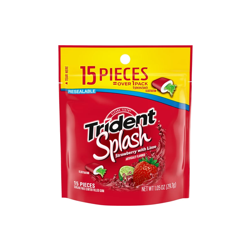 Trident Splash Strawberry with Lime Filled Gum 15ct  (BB 23 Apr 2023)